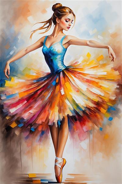 تصویر بالرین مینیمال با لباس آبی و پس‌زمینه روشن