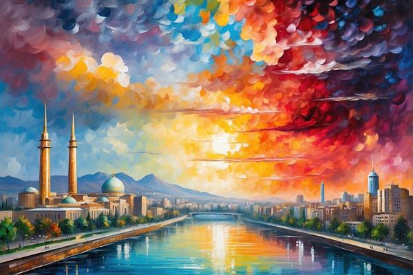 عکس منظره شهری در غروب با جزئیات بالا