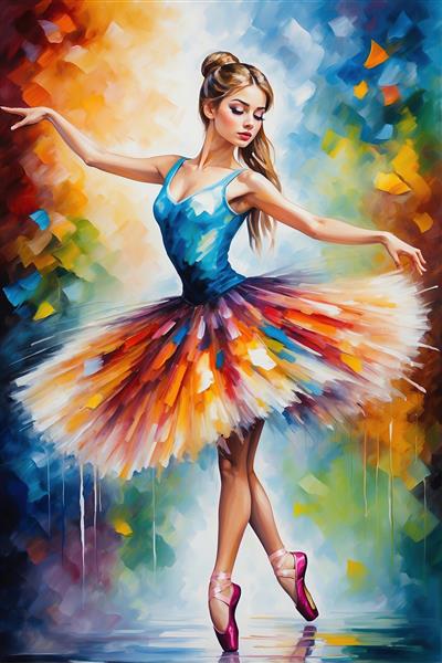 عکس بالرین فانتزی با لباس آبی و دامن رنگارنگ