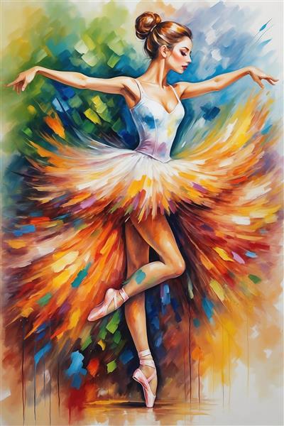 طرح نقاشی بالرین با دامن پر رنگی باکیفیت