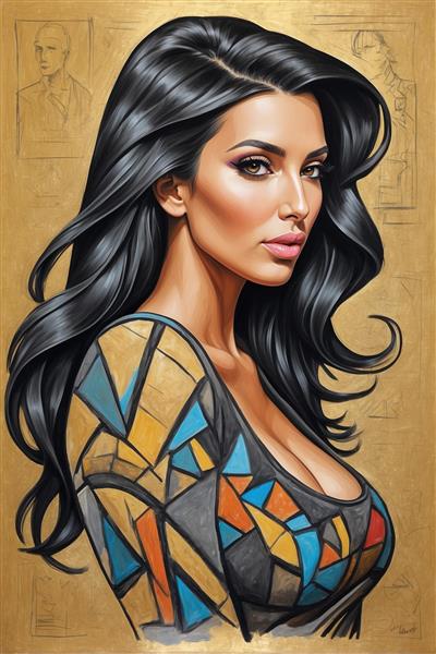 طرح نقاشی کیم کارداشیان با سبک هنری مدرن