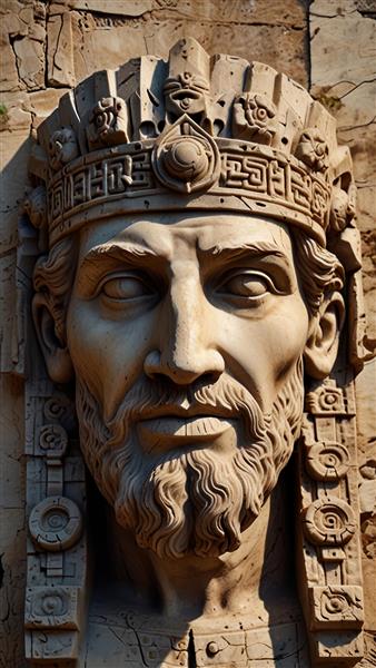 تصویر سردیس سنگی پادشاه باستانی با جزئیات بالا