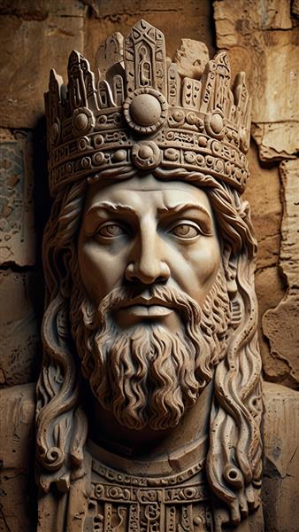 طرح مجسمه سنگی پادشاه هخامنشی با جزئیات دقیق
