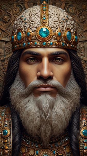 تصویر پادشاه ساسانی با کلاه جواهرنشان فانتزی باکیفیت