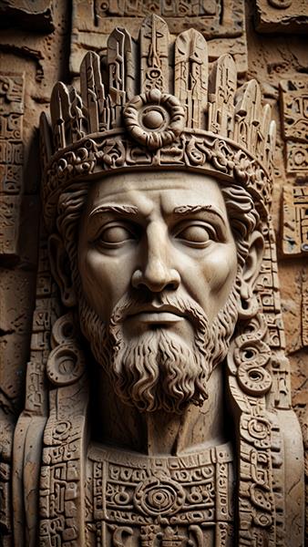 طرح نقش برجسته سنگی پادشاه باستانی با کیفیت بالا