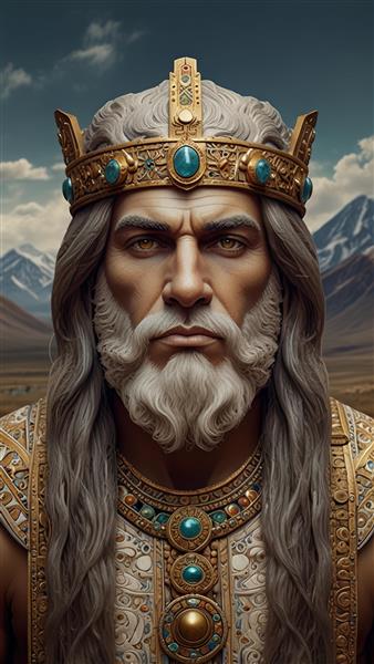 عکس پادشاه هخامنشی با تاج جواهرنشان و جزئیات بالا