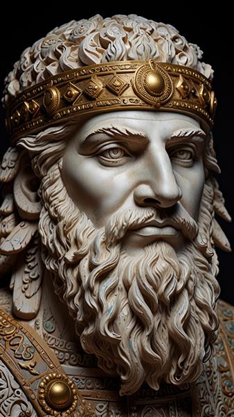 طرح مجسمه سنگی کوروش کبیر با تاج پادشاهی