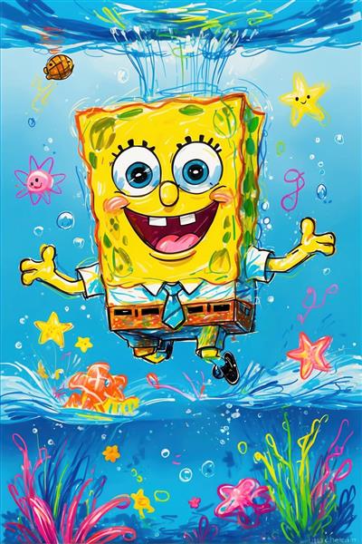عکس باب اسفنجی کارتونی شناور با جزئیات بالا