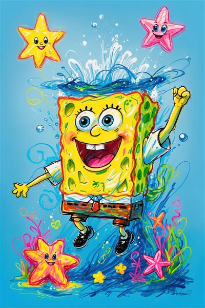 طرح فانتزی باب اسفنجی و ستاره‌های دریایی رنگی
