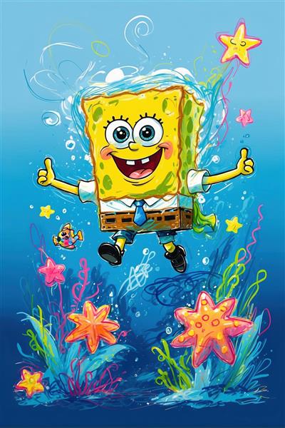 تصویر باب اسفنجی فانتزی خوشحال در اعماق دریا