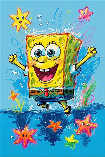 طرح باب اسفنجی کارتونی در حال پریدن در آب