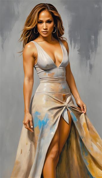 طرح هنری جنیفر لوپز با لباس بلند کرم