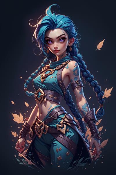 تصویر جینکس کارتونی با جزئیات بالا و لباس رزم