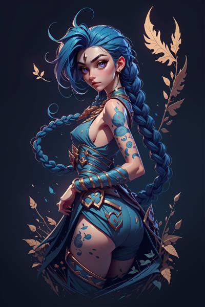 طرح جینکس فانتزی با موهای آبی بلند بافته