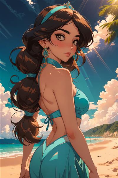 تصویر شاهزاده یاسمین کارتونی باکیفیت در ساحل دریا