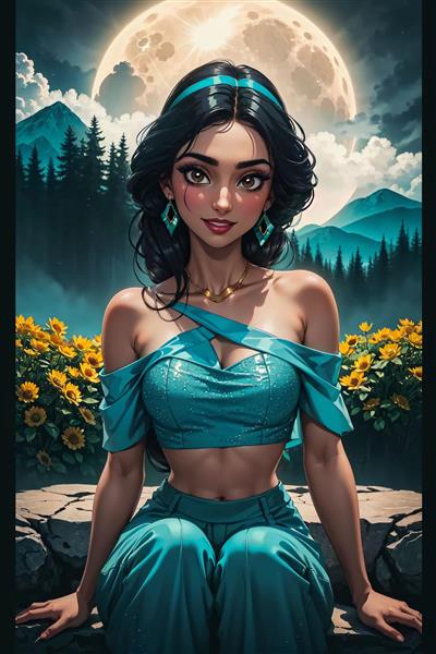 عکس شاهزاده یاسمین فانتزی نشسته زیر نور ماه کامل