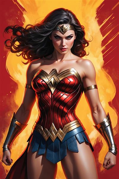 تصویر باکیفیت واندر وومن با زره قرمز و طلایی