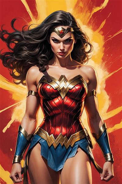 طرح فانتزی واندر وومن با رنگ‌های گرم و زنده