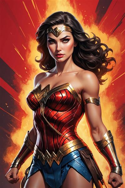 طرح گرافیکی واندر وومن با هاله نوری درخشان