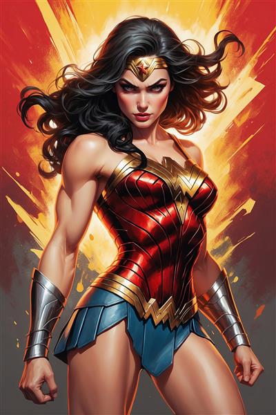 تصویر کاراکتر واندر وومن با استایل رزمی قدرتمند