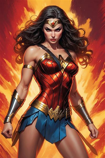 طرح دیجیتال آرت واندر وومن با جزئیات زره و موهای بلند