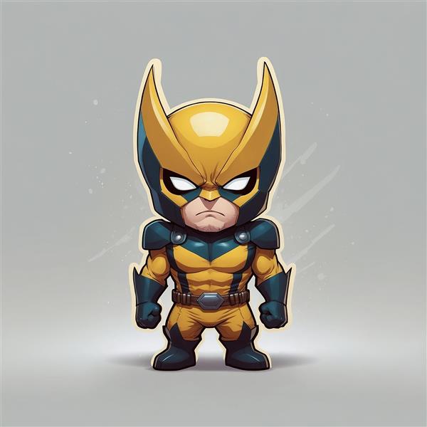 طرح فیگور وولورین مینیمال ایستاده با پس‌زمینه ساده