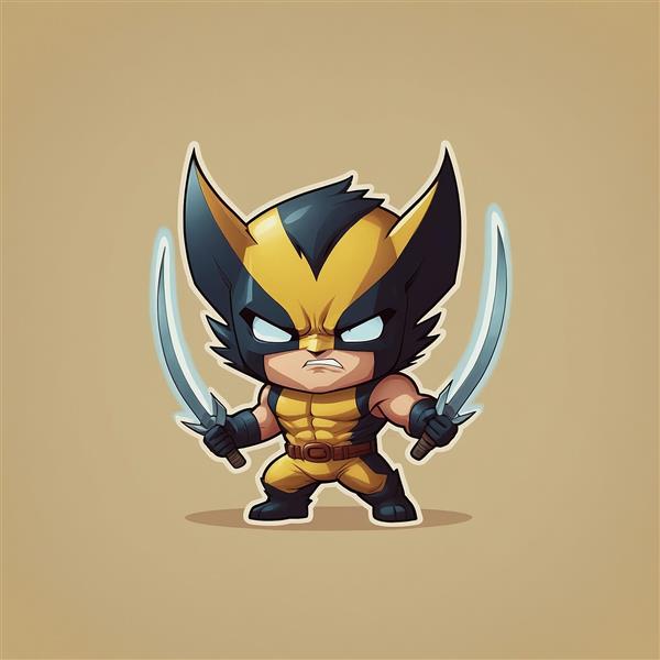 تصویر کاراکتر وولورین کارتونی با شمشیر در دو دست