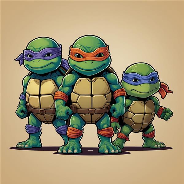 عکس لاک‌پشت‌های نینجا ایستاده با استایل فانتزی