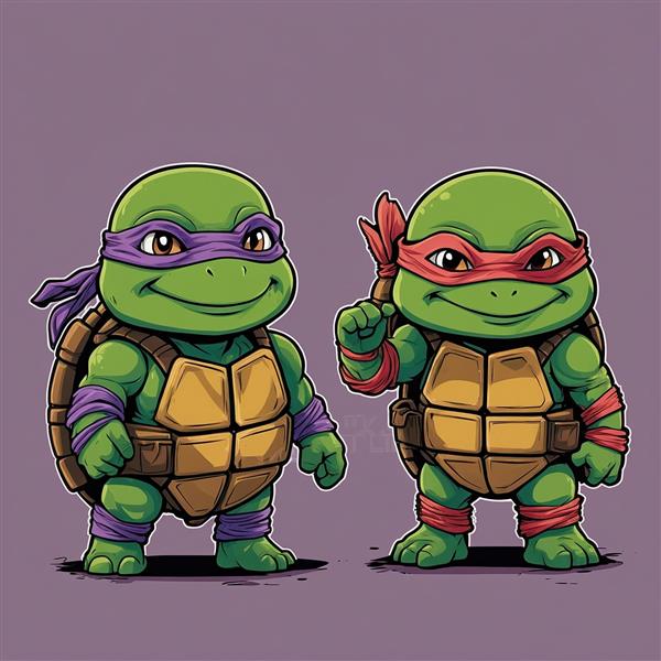 طرح دو لاک‌پشت نینجا کارتونی بنفش و قرمز