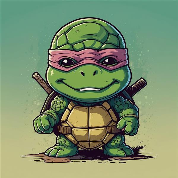 تصویر لاک‌پشت نینجا کوچک فانتزی با جزئیات بالا