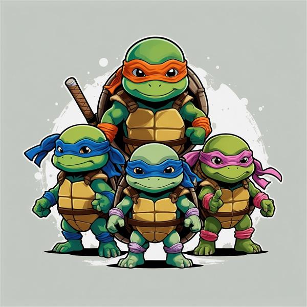 طرح تیمی چهار لاک‌پشت نینجا با فیگورهای مختلف