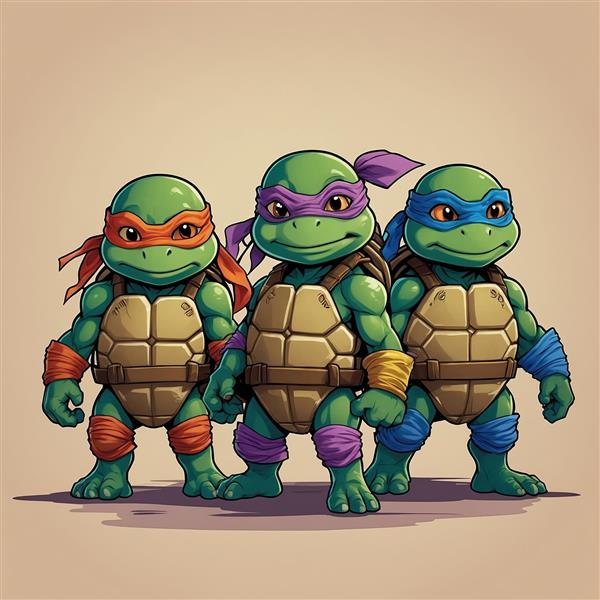 عکس گروهی سه نفره لاک‌پشت‌های نینجا فانتزی