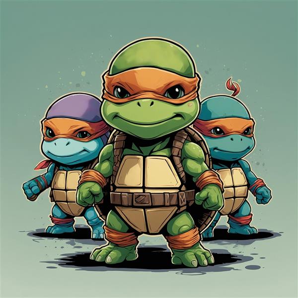 تصویر تیمی لاک‌پشت‌های نینجا با ماسک‌های نارنجی