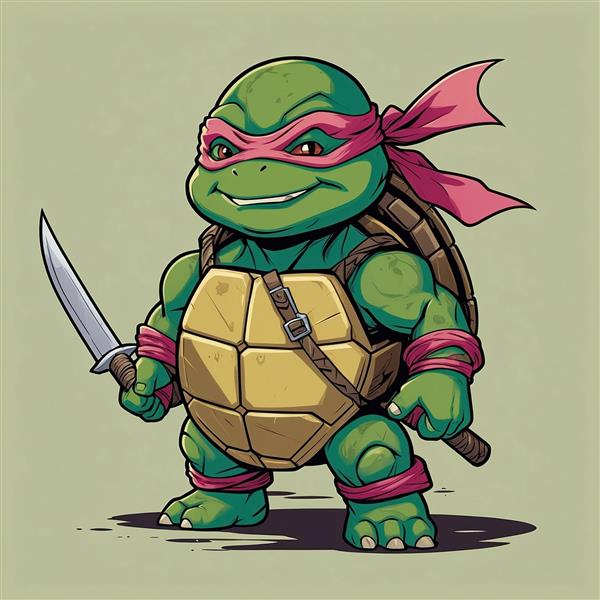 تصویر لاک‌پشت نینجا لئوناردو کارتونی همراه با شمشیر