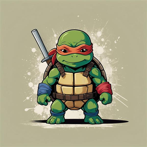 طرح لاک‌پشت نینجا کارتونی فانتزی با پس‌زمینه آبرنگی