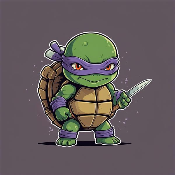 تصویر لاک‌پشت نینجا فانتزی در حال حمل خنجر