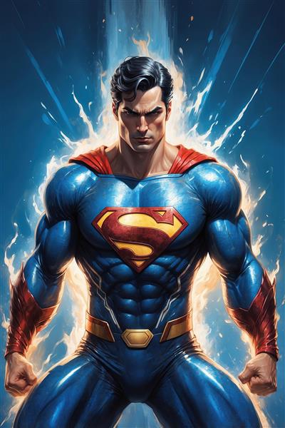 تصویر سوپرمن با قدرت جادویی و هاله نورانی شدید