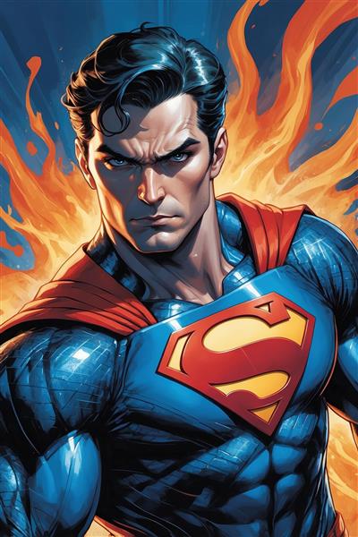 تصویر چهره سوپرمن با جزئیات بالا و تم آتشین
