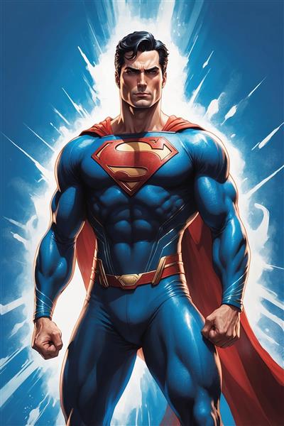 عکس سوپرمن با استایل کارتونی و تابش نور سفید