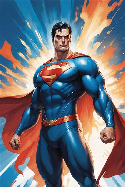 تصویر سوپرمن با افکت‌های انتزاعی نارنجی و آبی باکیفیت