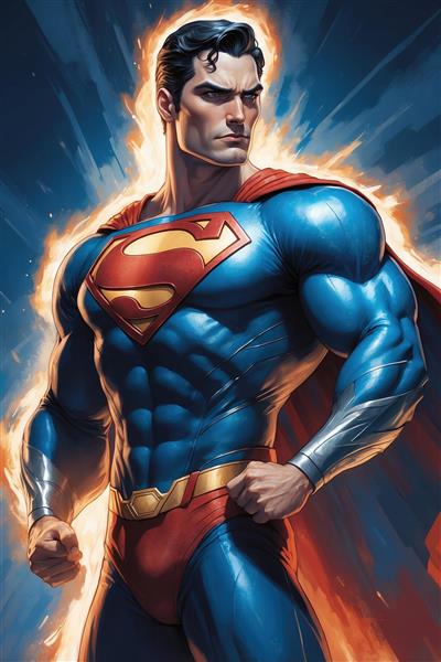 عکس گرافیکی سوپرمن با هاله طلایی و استایل کارتونی