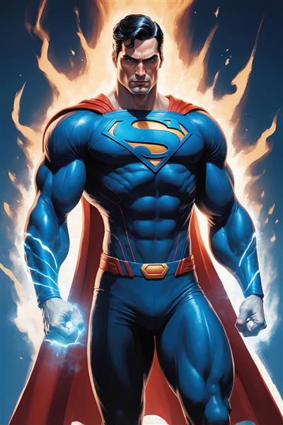 طرح سوپرمن قدرتمند با هاله الکتریسیته و کیفیت بالا