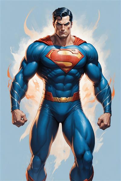 عکس سوپرمن مینیمال ایستاده با هاله نور و جزئیات بالا