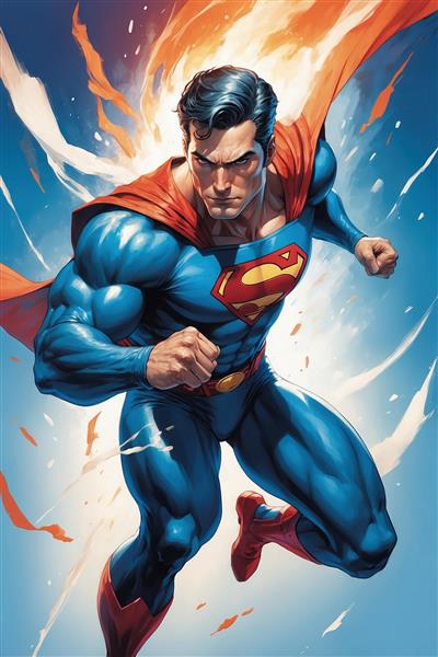 تصویر سوپرمن فانتزی در حال دویدن با سرعت و باکیفیت