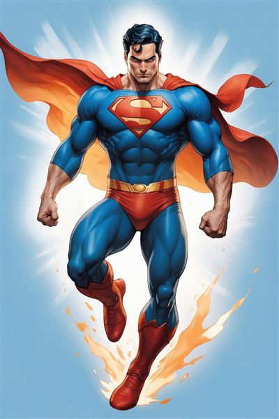 طرح سوپرمن کارتونی در حال پرواز با شنل قرمز باکیفیت
