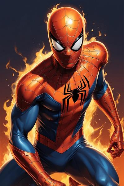 عکس مرد عنکبوتی فانتزی با افکت آتش و نور باکیفیت