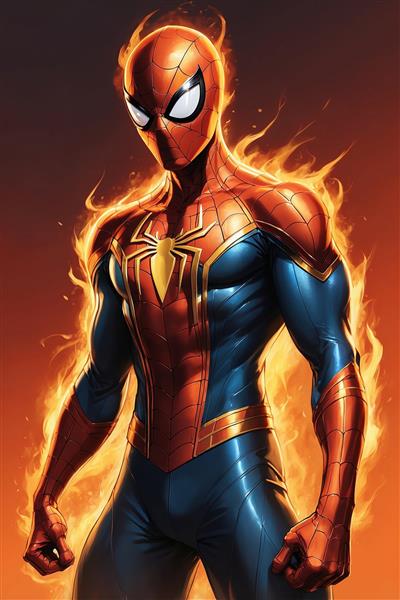 طرح مرد عنکبوتی فانتزی با هاله‌ نارنجی و باکیفیت