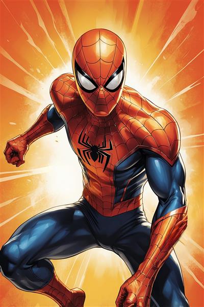 تصویر مرد عنکبوتی فانتزی با هاله نورانی نارنجی