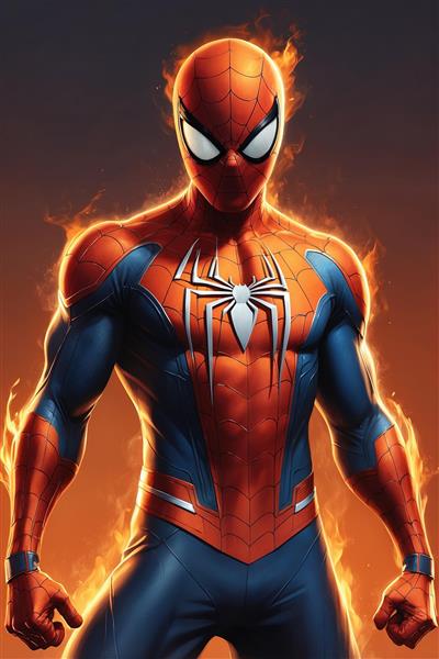 عکس مرد عنکبوتی فانتزی با قدرت آتشین و باکیفیت