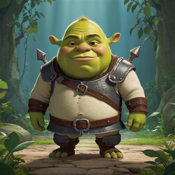 طرح شرک فانتزی با زره فلزی در جنگل سرسبز